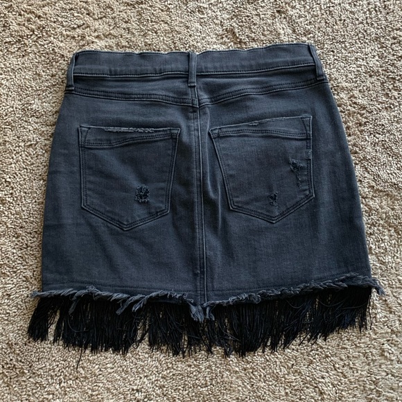 Express Black Fringe Denim Mini Skirt - Picture 2 of 6